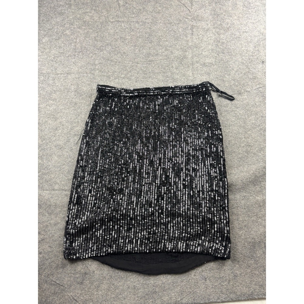 INC Women's 4P Black Silk Sequin Mini Skirt Fairy Whimsy Goth Sexy Going Out SEE